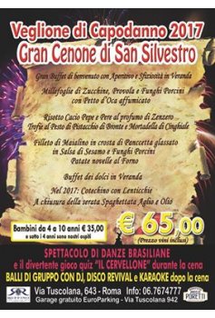 Capodanno 2017 e Cenone di San Silvestro 2016 - Ristorante le Streghe Roma