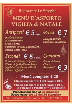 Cena d'Asporto - Vigilia di Natale Roma - Ristorante le Streghe